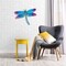 Summer Metal Dragonfly Wall Decor Bathroom Glass Art Iron Sculpture Outdoor Orange Hanging Decoration for Home Bedroom Garden Patio Porch or Fence - Blue